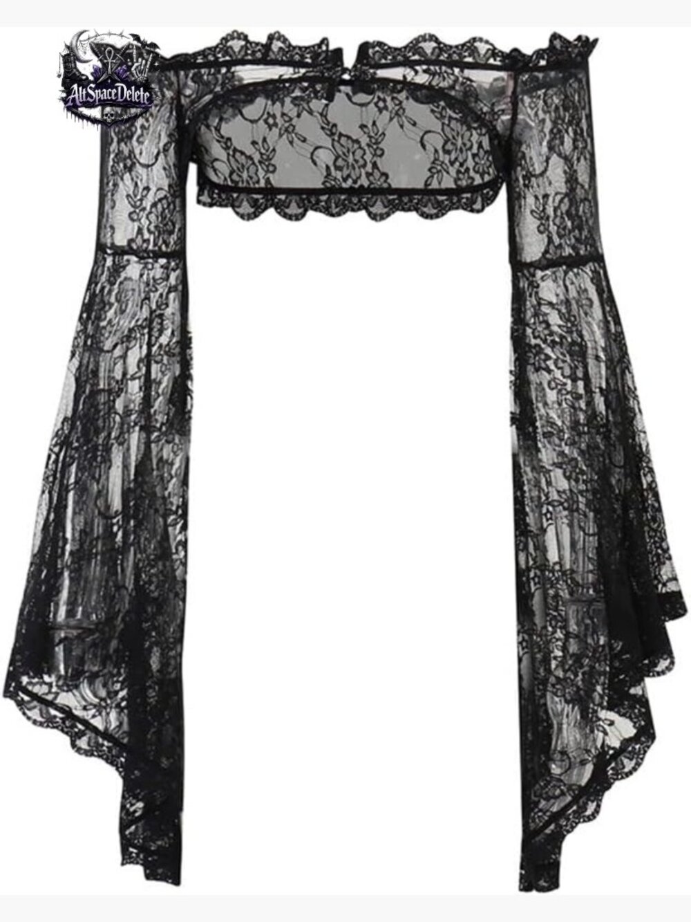 Goth Lace Shrug Bolero Cardigan Bell Sleeve Sheer Mesh Crop Top Wrap